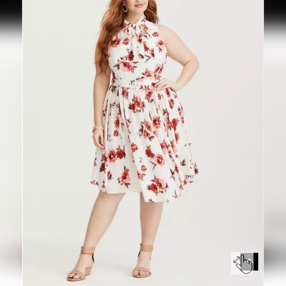 Plus Size 14 1x Torrid White Floral Print Swing Dress Womens